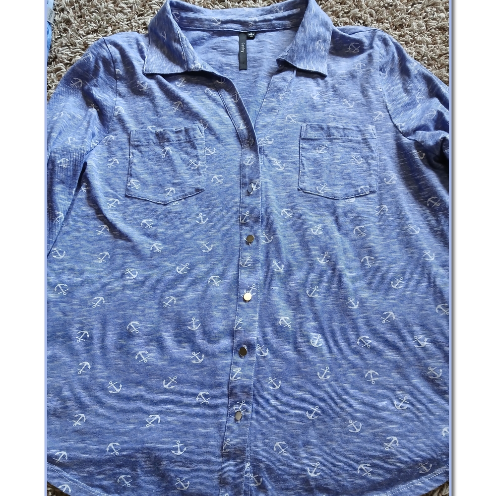 Blue Anchor Print Women's Top